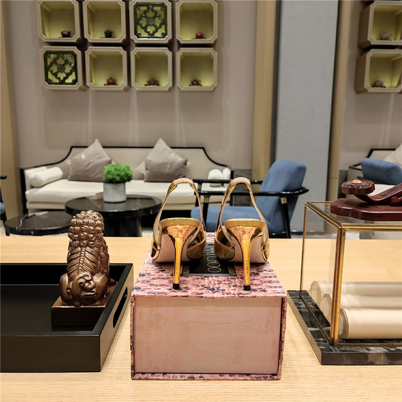 J1m*y Ch00 high-heeled hollow leather style pointed sandals