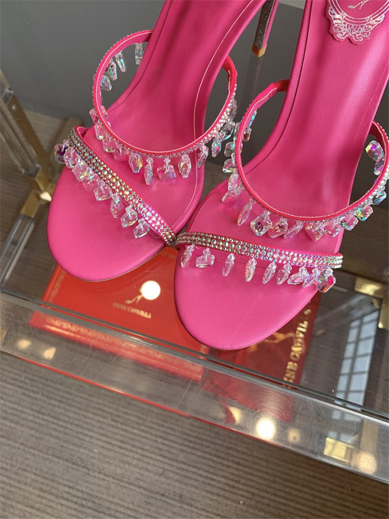 rene caovilla crystal pendant heeled sandals