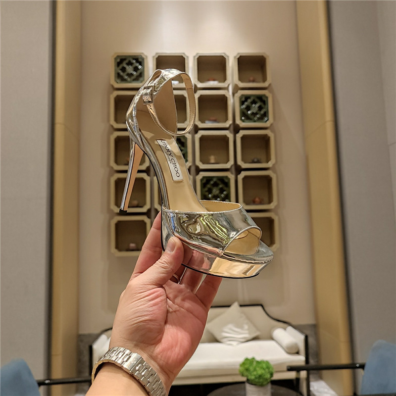 J1m*y Ch00 Crystal Chain Heeled Platform Sandals