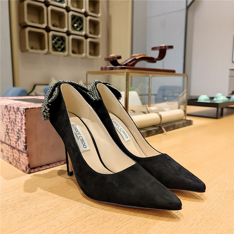 J1m*y Ch00 bow heels dupe Pearl Crystal Bow D1am0nd Shoes