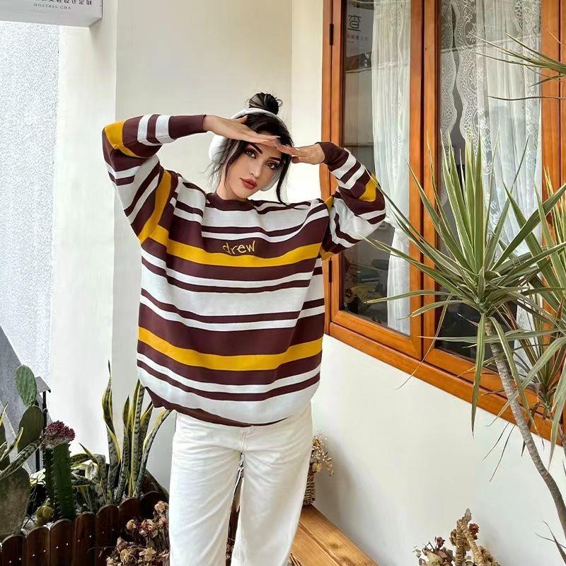 Drew embroidered striped knitted crewneck sweatshirt