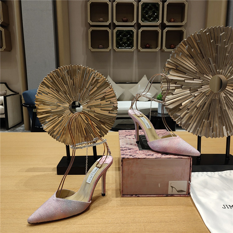 J1m*y Ch00 Crystal Chain Heeled Sandals