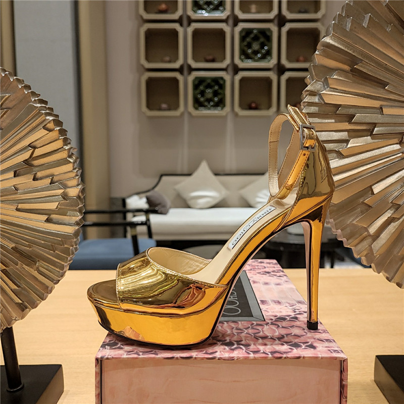 J1m*y Ch00 Crystal Chain Heeled Platform Sandals