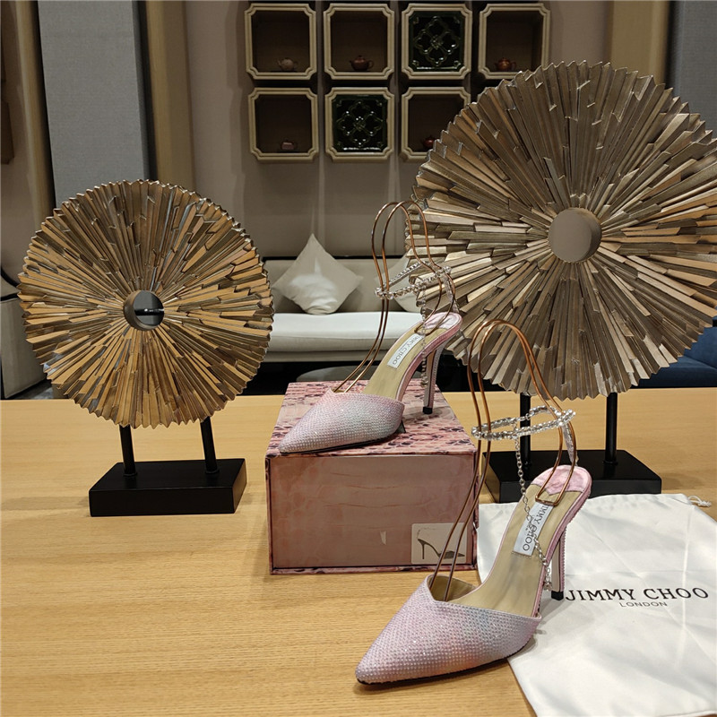 J1m*y Ch00 Crystal Chain Heeled Sandals