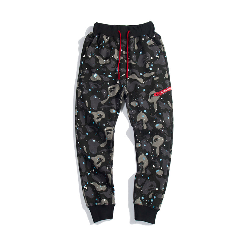 BAPE Track Pants Sweatpants Camo Black White HDCP8698