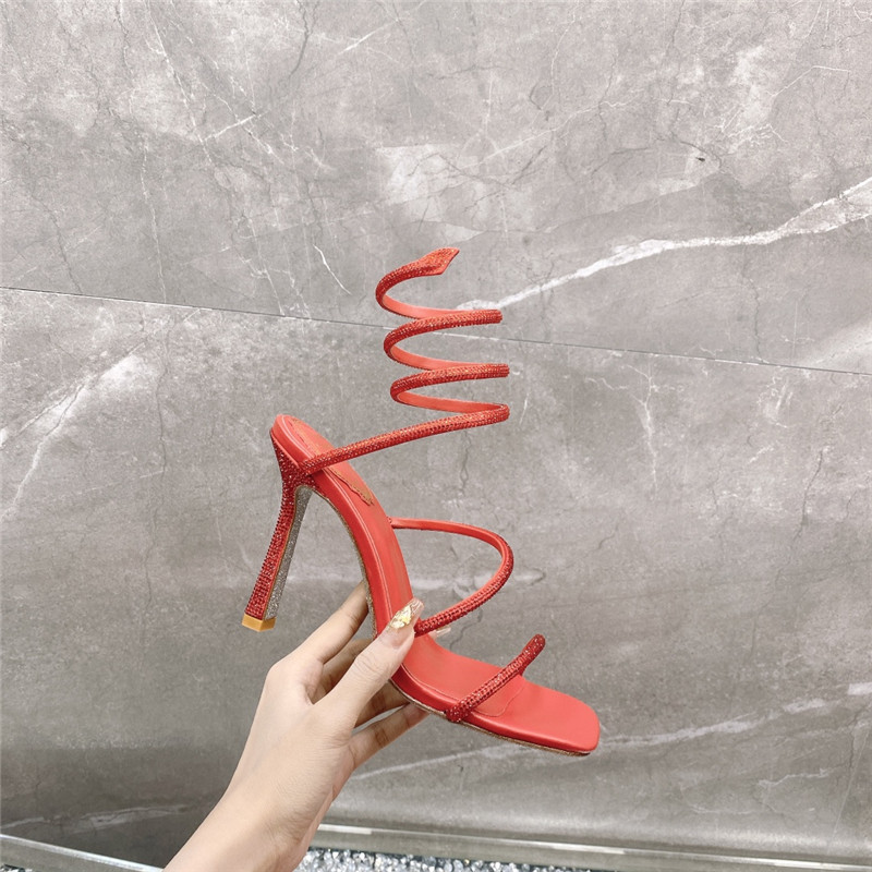 Rene Caovilla Dupe R C diagonal strap rhinestone inlaid sandals