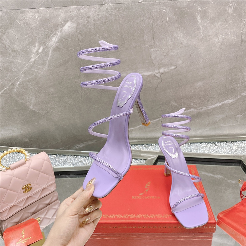 Rene Caovilla Dupe R C diagonal strap rhinestone inlaid sandals