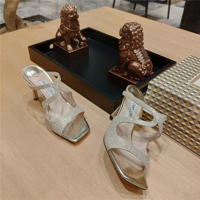 J1m*y Ch00 heeled satin sandals