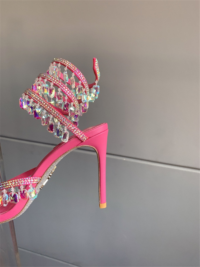 rene caovilla crystal pendant heeled sandals