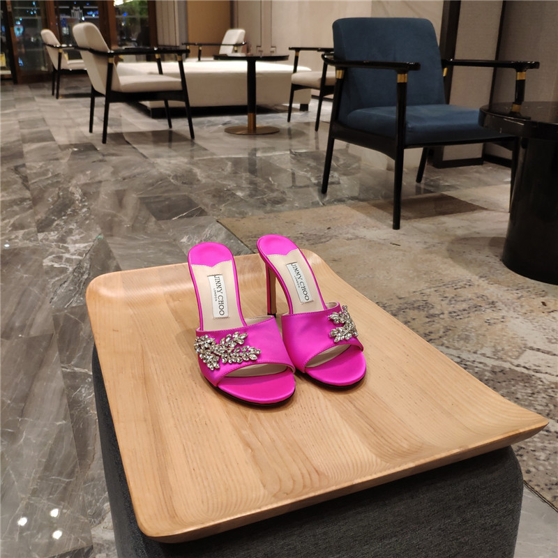 J1m*y Ch00 high heel fishmouth satin sandals