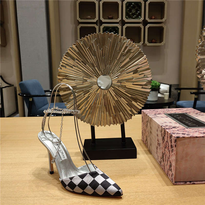 J1m*y Ch00 Crystal Chain Heeled Sandals