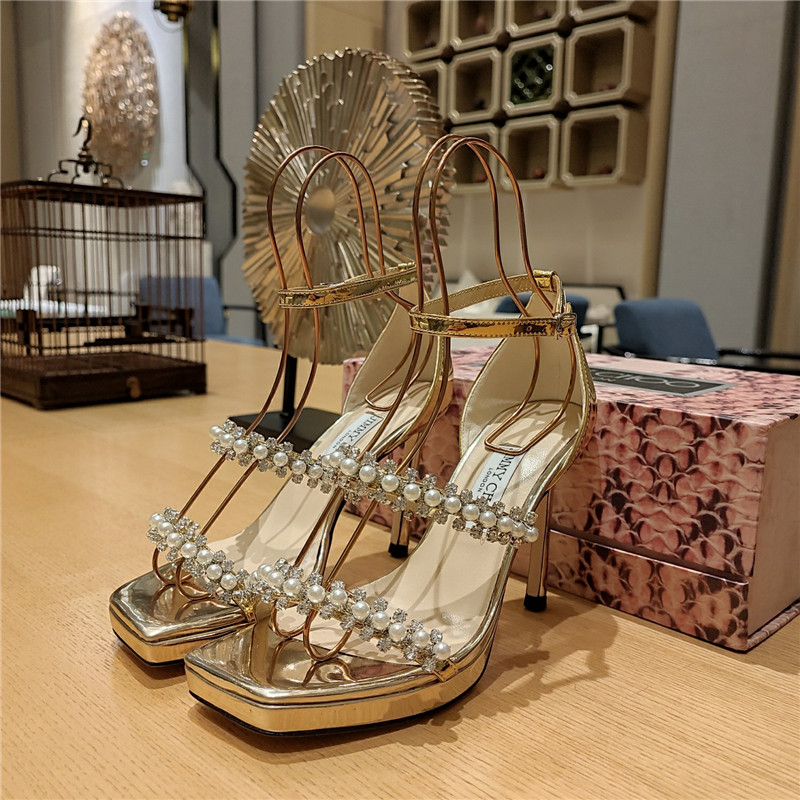 J1m*y Ch00 high heel D1am0nd chain sandals