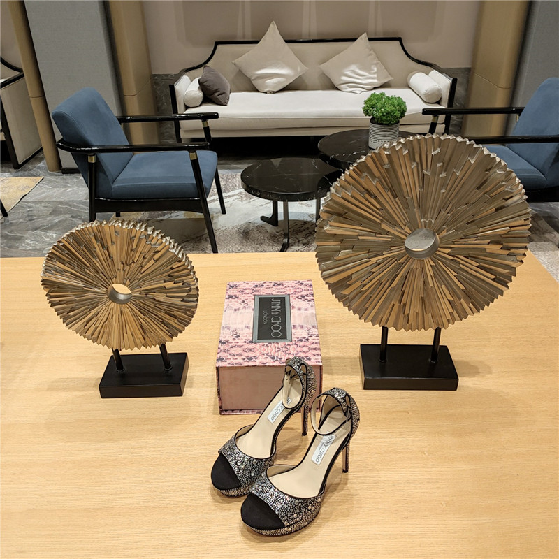 J1m*y Ch00 Crystal Chain Heeled Platform Sandals