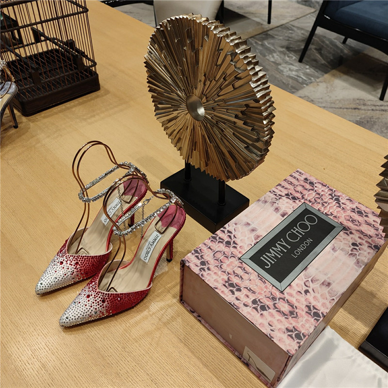 J1m*y Ch00 Crystal Chain Heeled Sandals