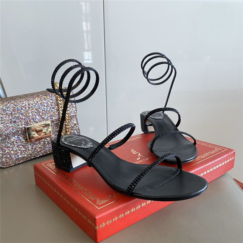 Rene Caovilla Satin Snake-coil Sandals Black