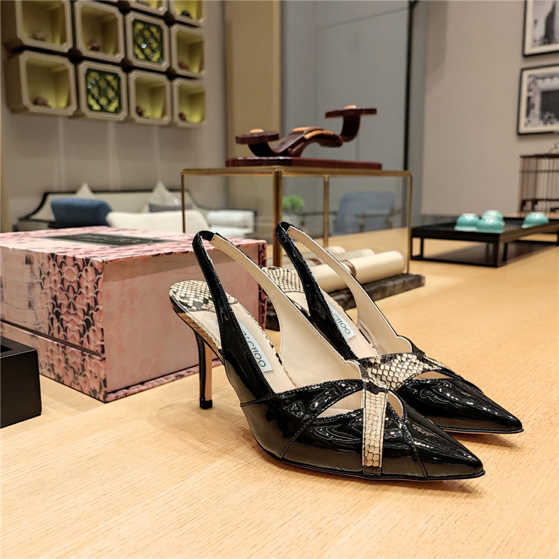 J1m*y Ch00 high-heeled hollow leather style pointed sandals