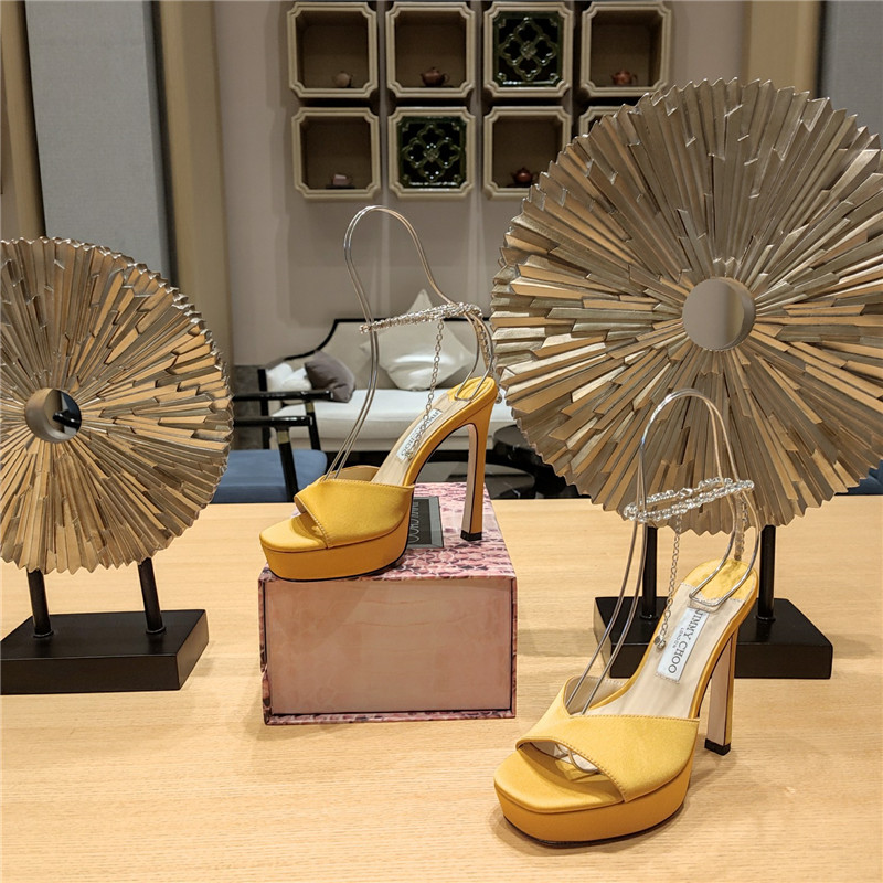 J1m*y Ch00 Crystal Chain Heeled Platform Sandals