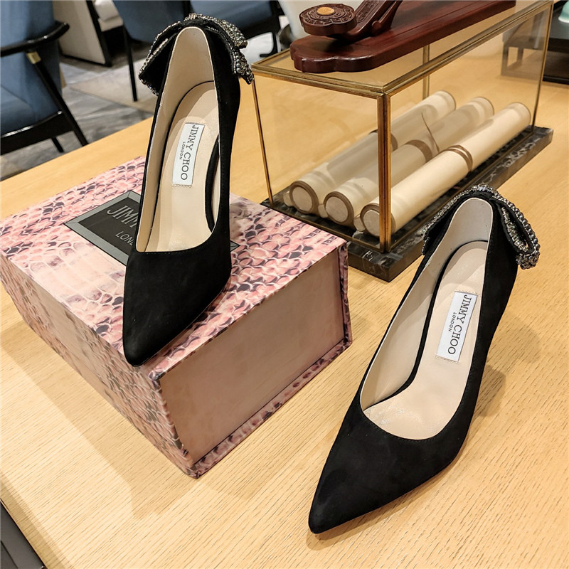 J1m*y Ch00 bow heels dupe Pearl Crystal Bow D1am0nd Shoes