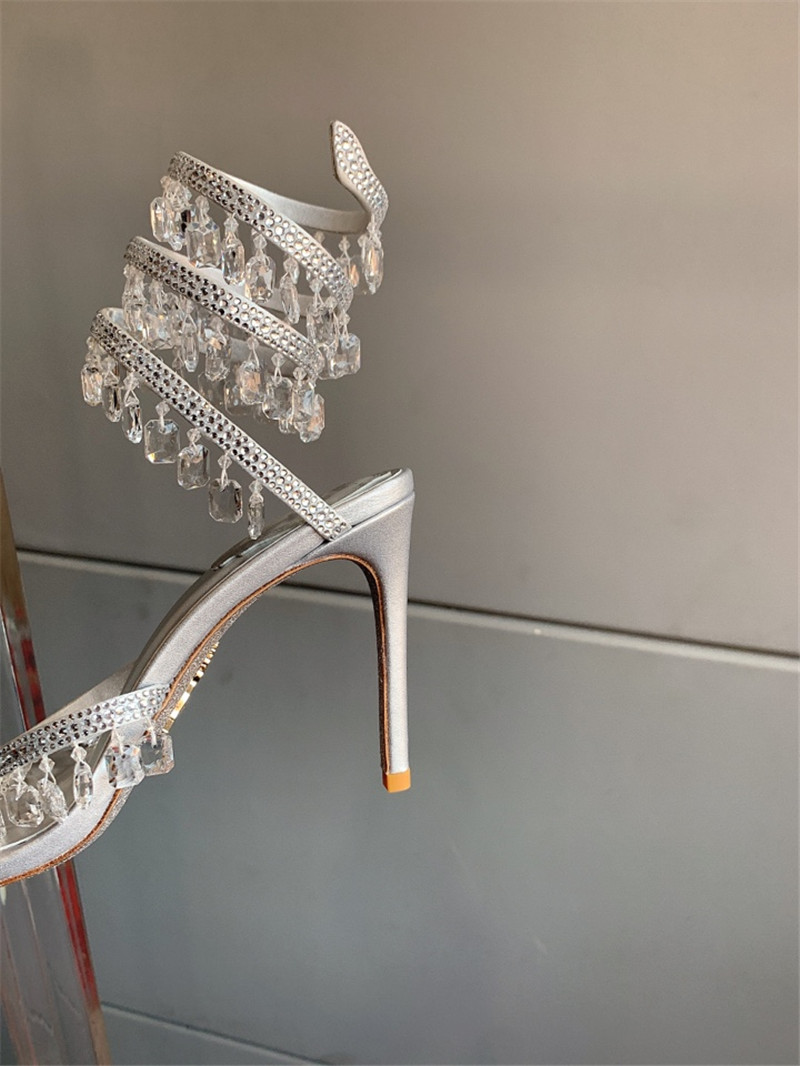 rene caovilla crystal pendant heeled sandals