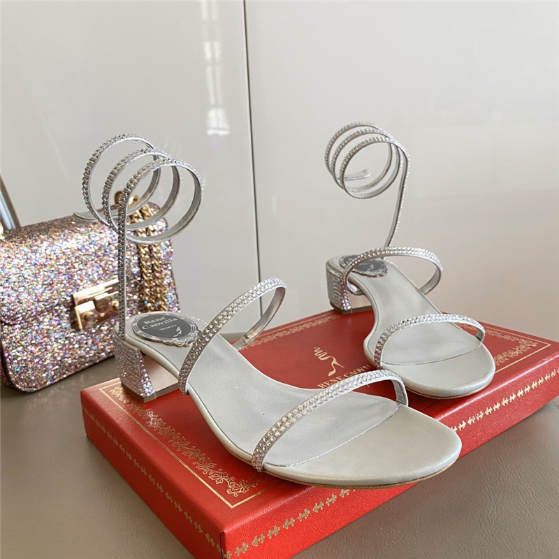 Rene Caovilla Satin Snake-coil Sandals Silver