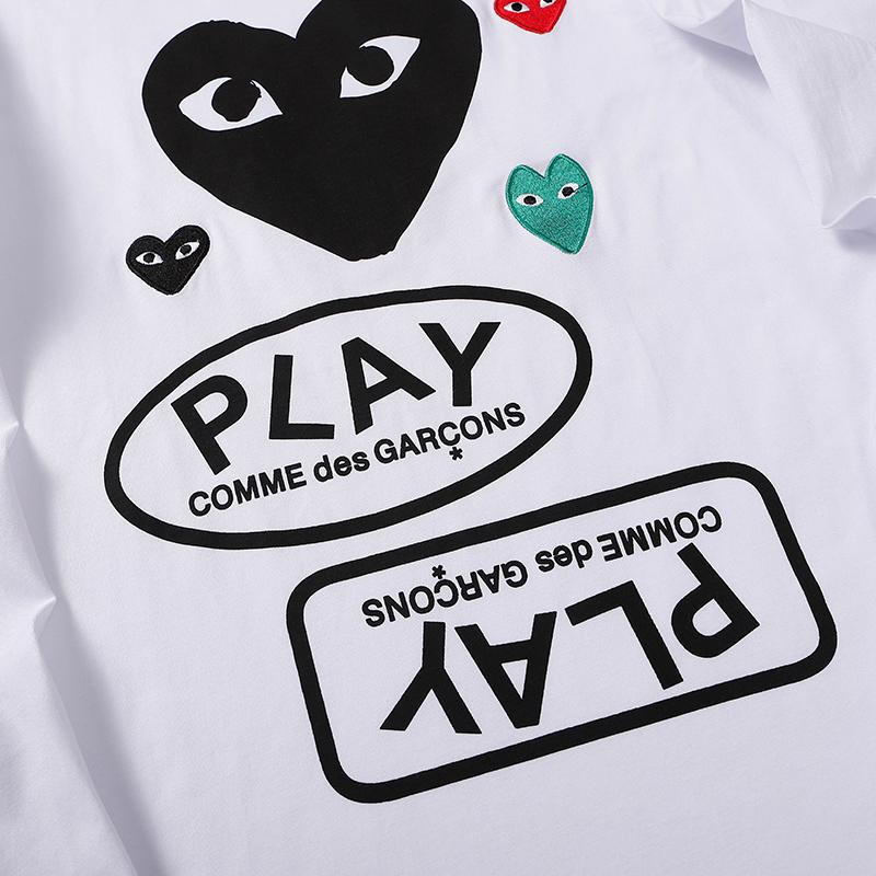 COMME DES GARCONS CDG PLAY Black & Red Hearts Long Sleeve White T SHIRT