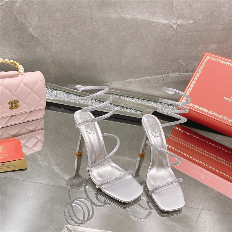 Rene Caovilla Dupe R C diagonal strap rhinestone inlaid sandals