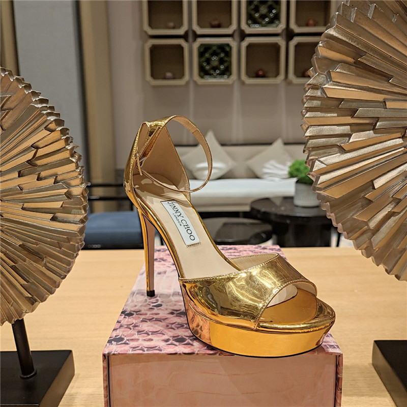 J1m*y Ch00 Crystal Chain Heeled Platform Sandals