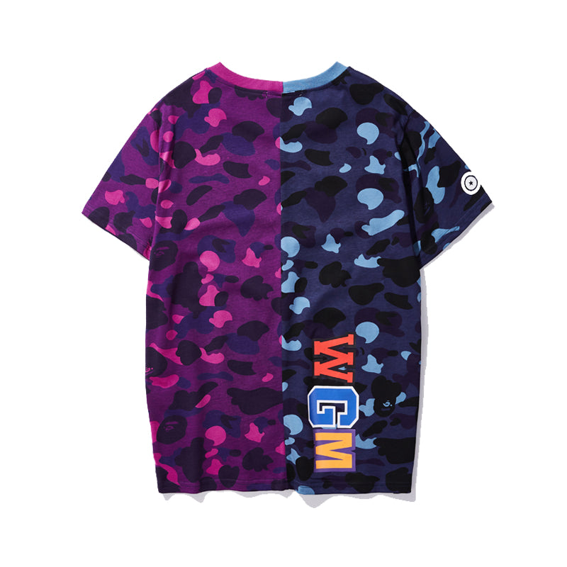 Bape Camo T Shirt Bape Blue Purple and Black Green Color Matching Cotton Tee 705