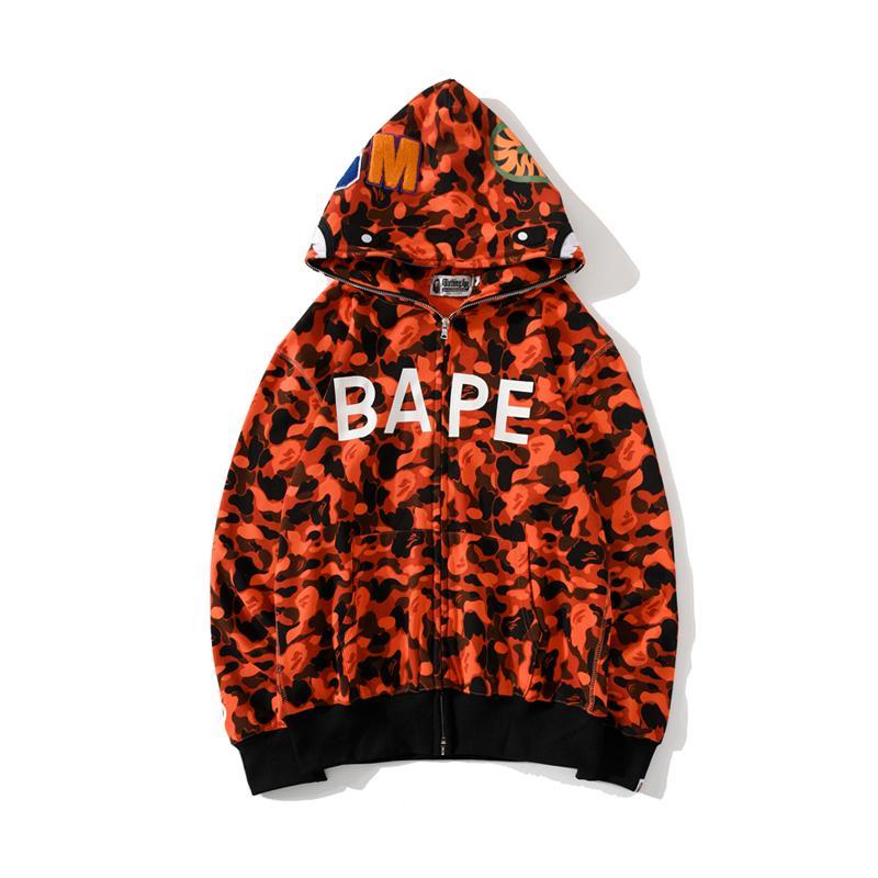 Bape Shark Full Zip Hoodie Camo Orange