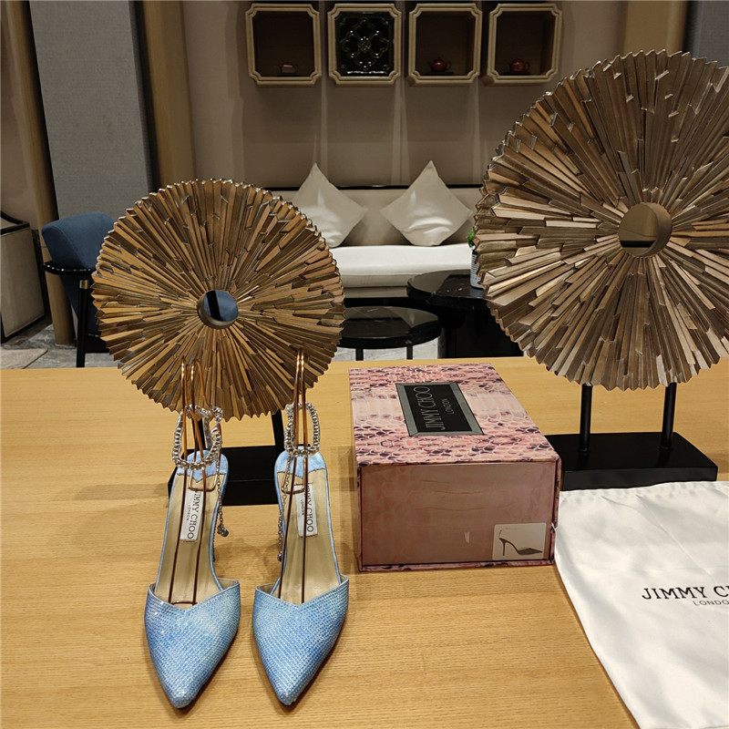 J1m*y Ch00 Crystal Chain Heeled Sandals