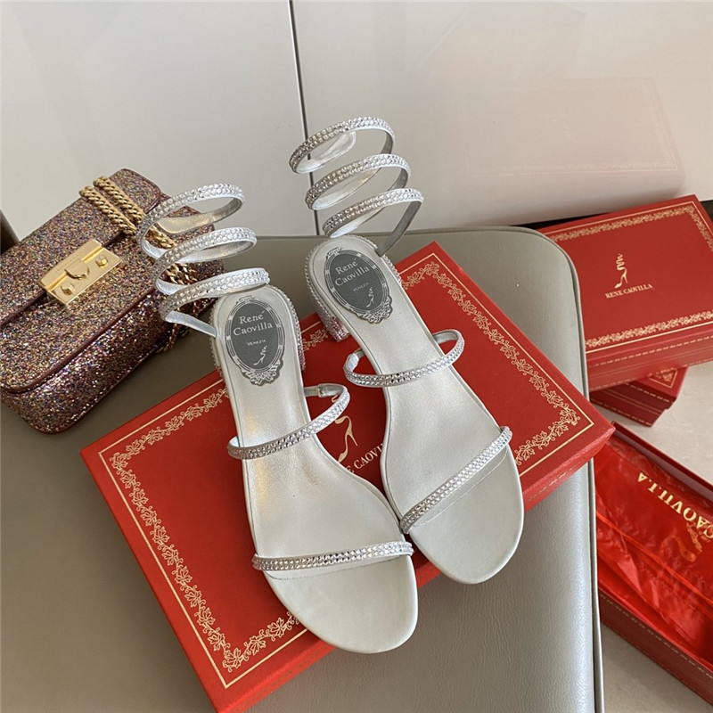 Rene Caovilla Satin Snake-coil Sandals Silver