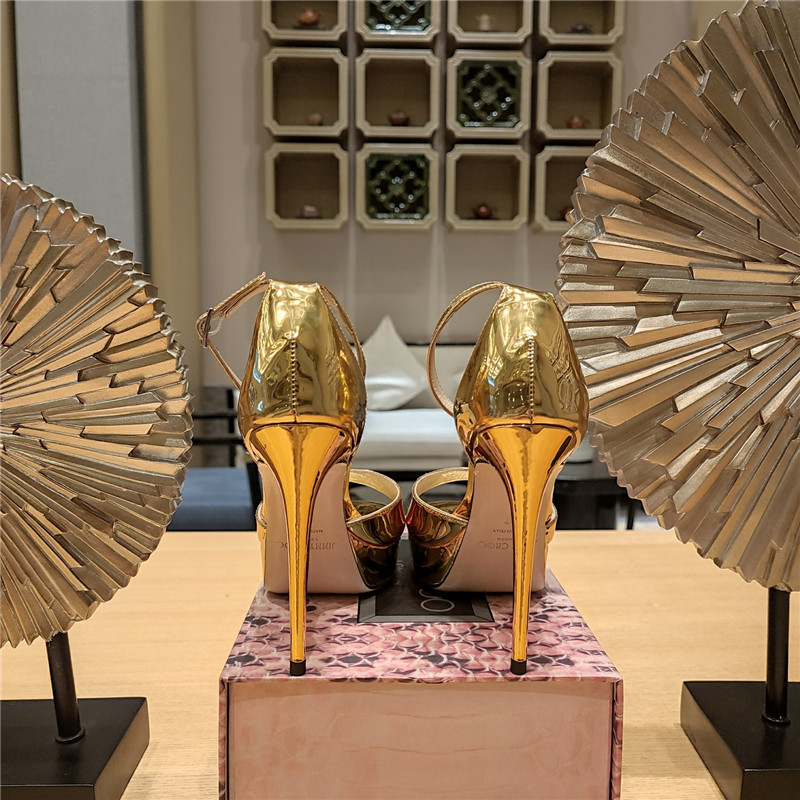 J1m*y Ch00 Crystal Chain Heeled Platform Sandals