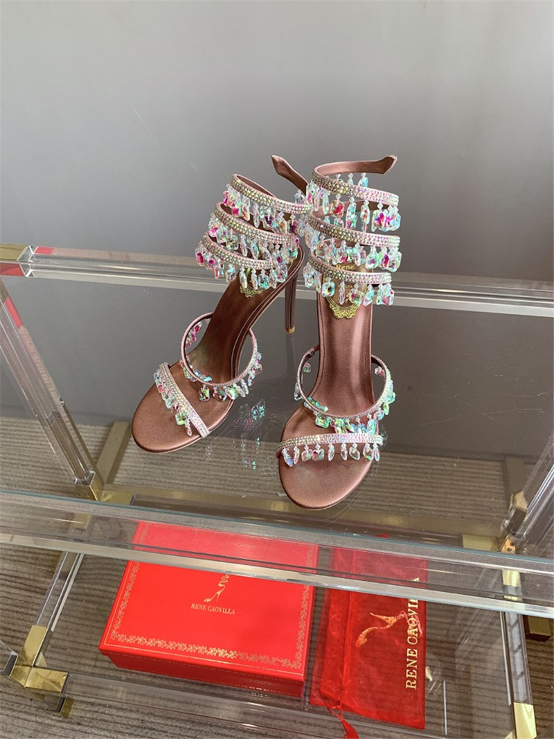 rene caovilla crystal pendant heeled sandals