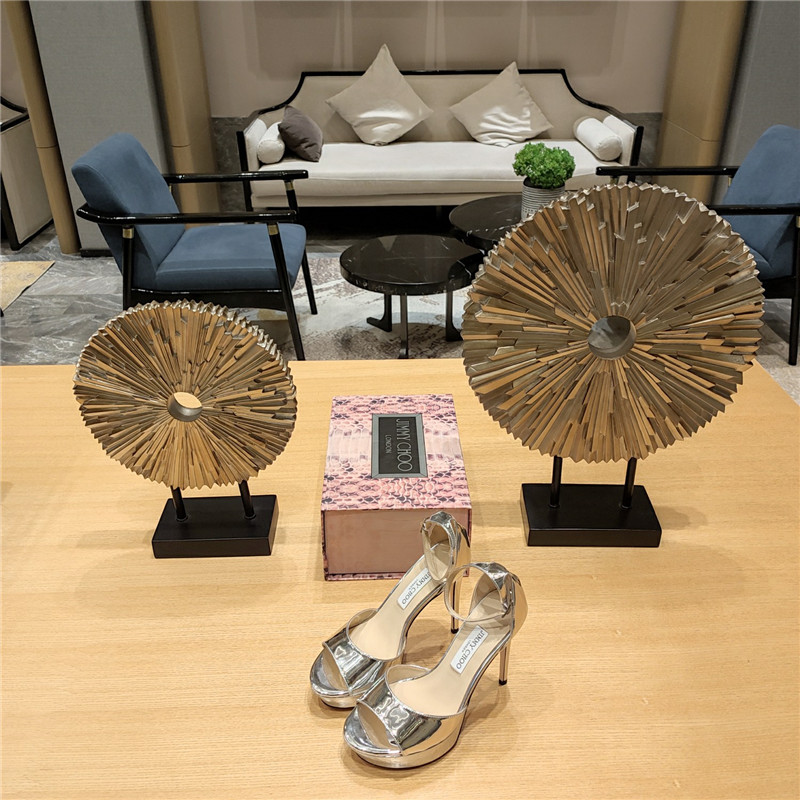 J1m*y Ch00 Crystal Chain Heeled Platform Sandals