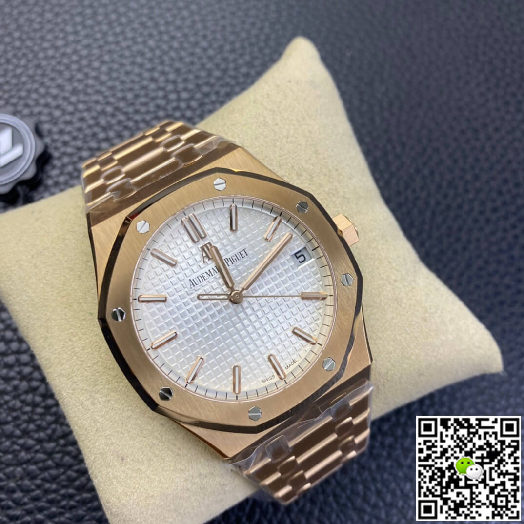 Replica Audemars P1g*et Royal Oak 15500 1:1 Best Edition ZF Factory Rose Gold White Dial