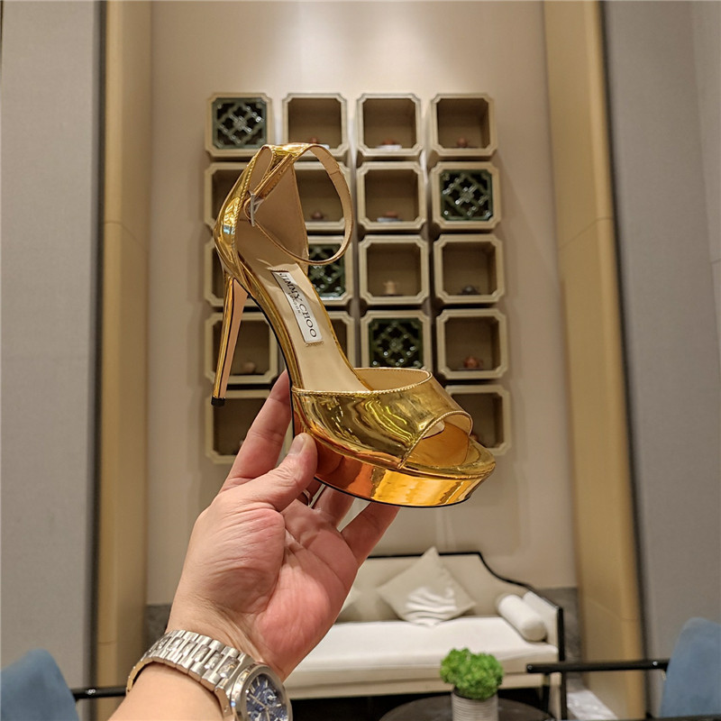 J1m*y Ch00 Crystal Chain Heeled Platform Sandals