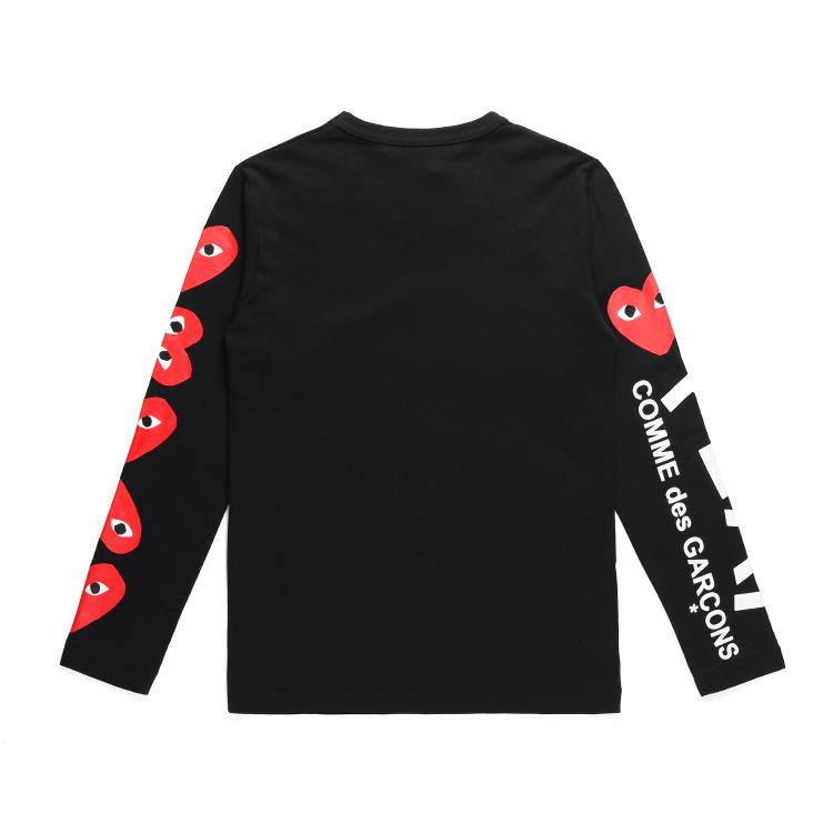 COMME DES GARCONS CDG PLAY Hearts Long Sleeve Black White T Shirt