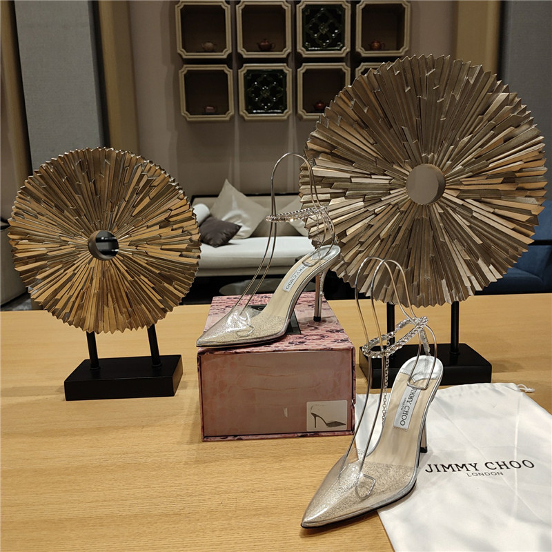 J1m*y Ch00 Crystal Chain Heeled Sandals