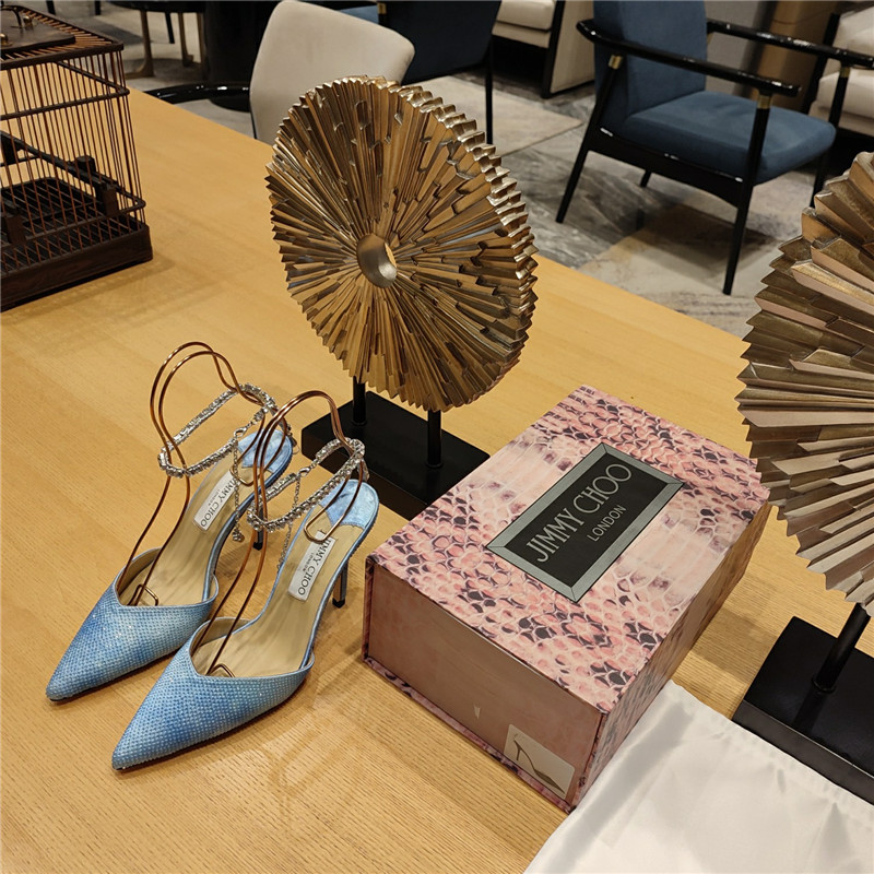 J1m*y Ch00 Crystal Chain Heeled Sandals