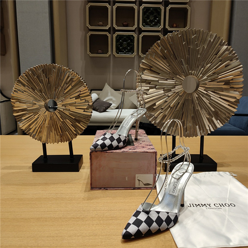 J1m*y Ch00 Crystal Chain Heeled Sandals