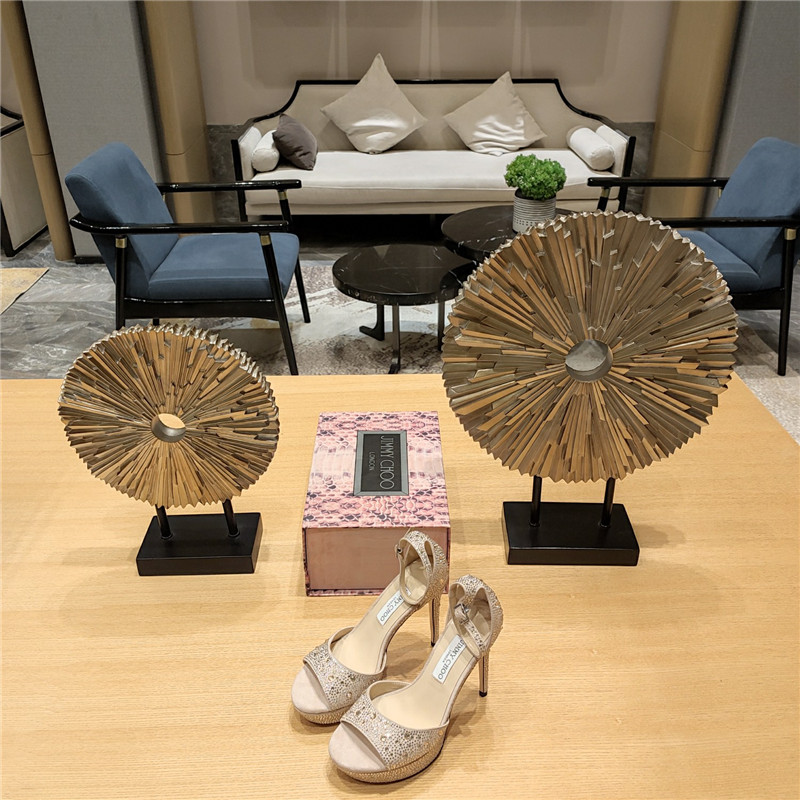 J1m*y Ch00 Crystal Chain Heeled Platform Sandals