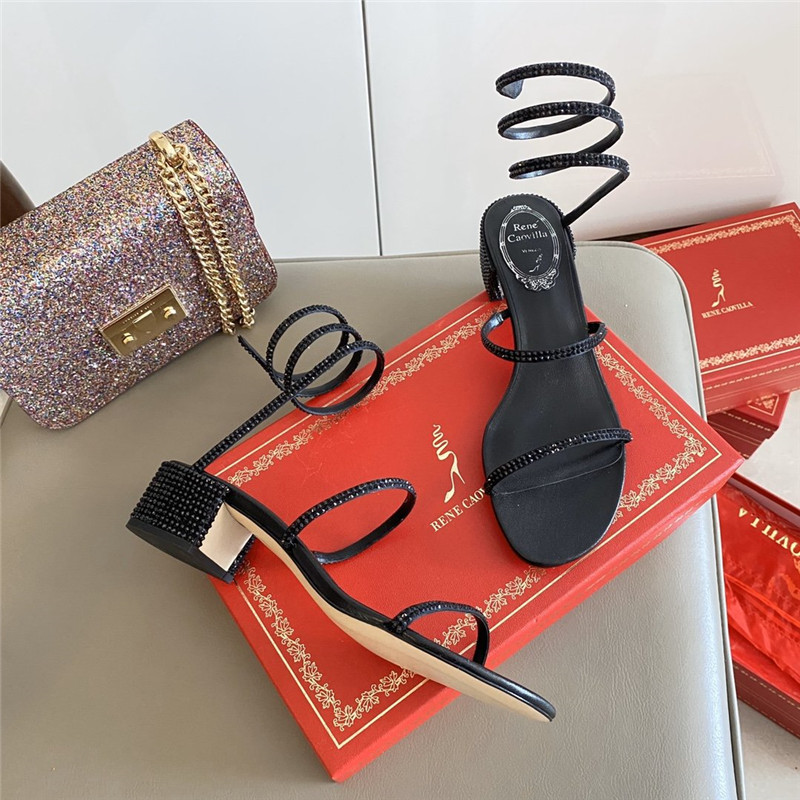 Rene Caovilla Satin Snake-coil Sandals Black