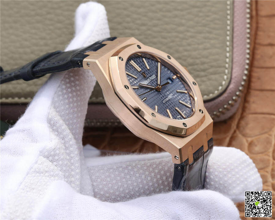 Replica Audemars P1g*et Royal Oak 15400 1:1 Best Edition OM Factory Rose Gold Leather Strap