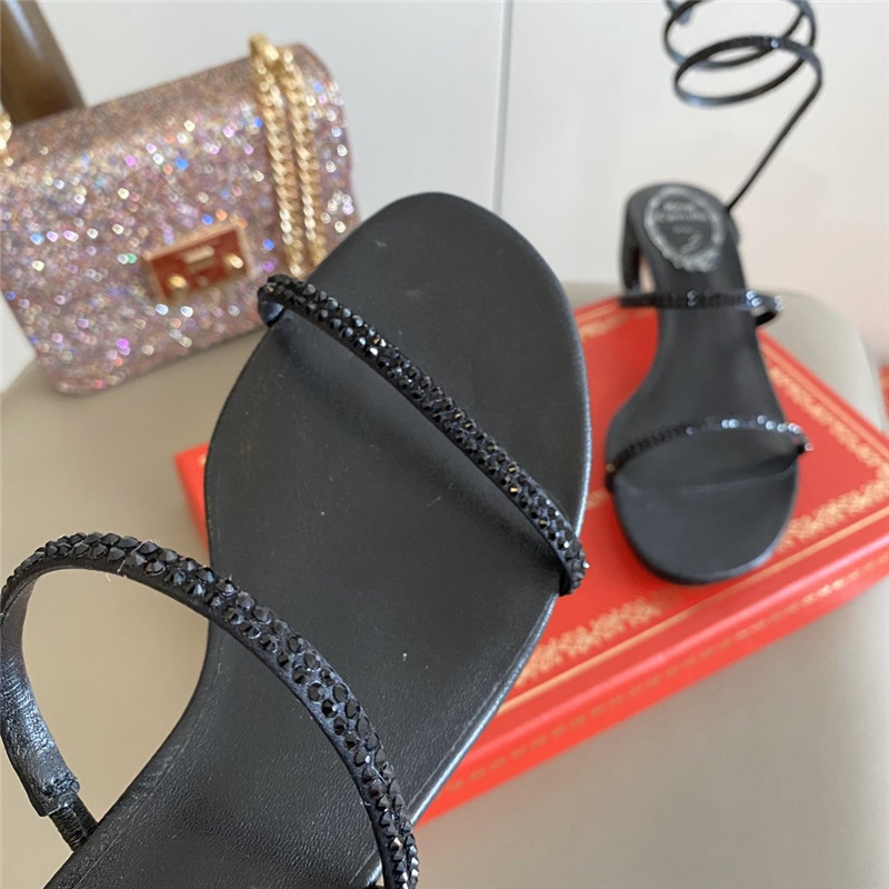 Rene Caovilla Satin Snake-coil Sandals Black