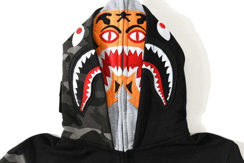 BAPE Color Camo Tiger Shark Full Zip Double Hoodie