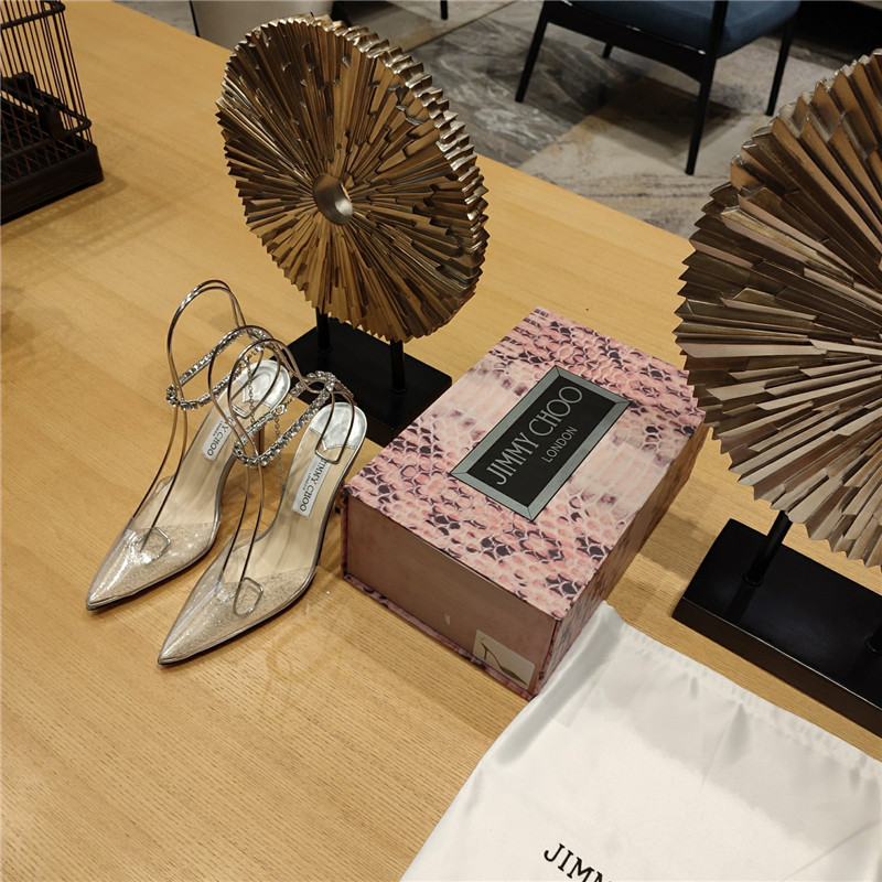 J1m*y Ch00 Crystal Chain Heeled Sandals