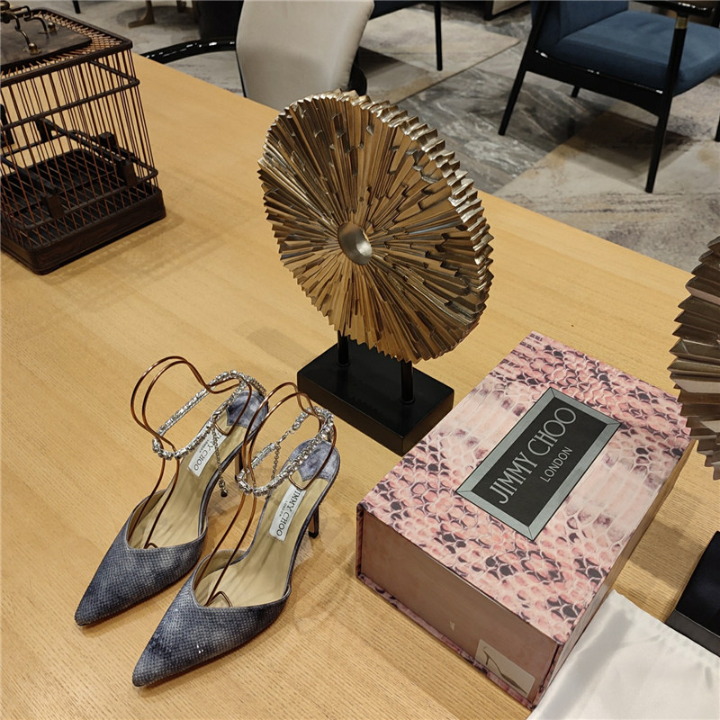 J1m*y Ch00 Crystal Chain Heeled Sandals