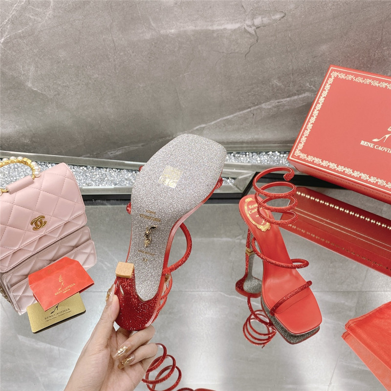 Rene Caovilla Dupe R C diagonal strap rhinestone inlaid sandals