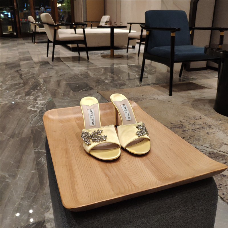 J1m*y Ch00 high heel fishmouth satin sandals