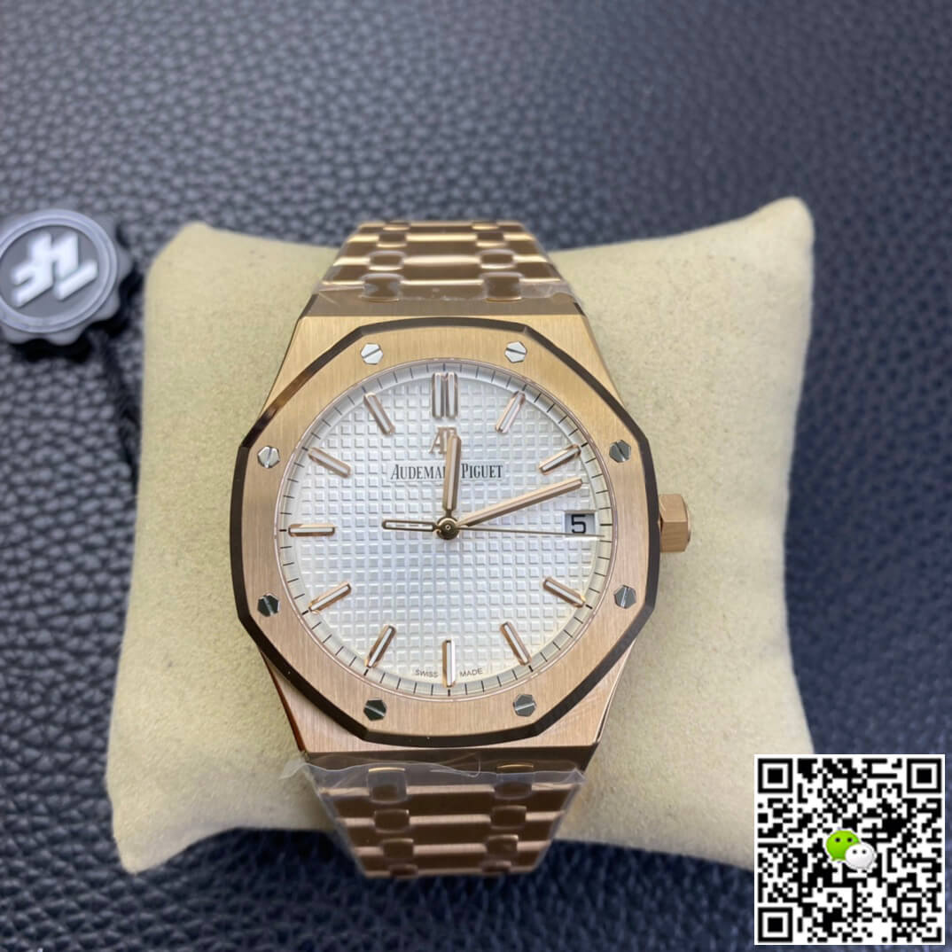 Replica Audemars P1g*et Royal Oak 15500 1:1 Best Edition ZF Factory Rose Gold White Dial
